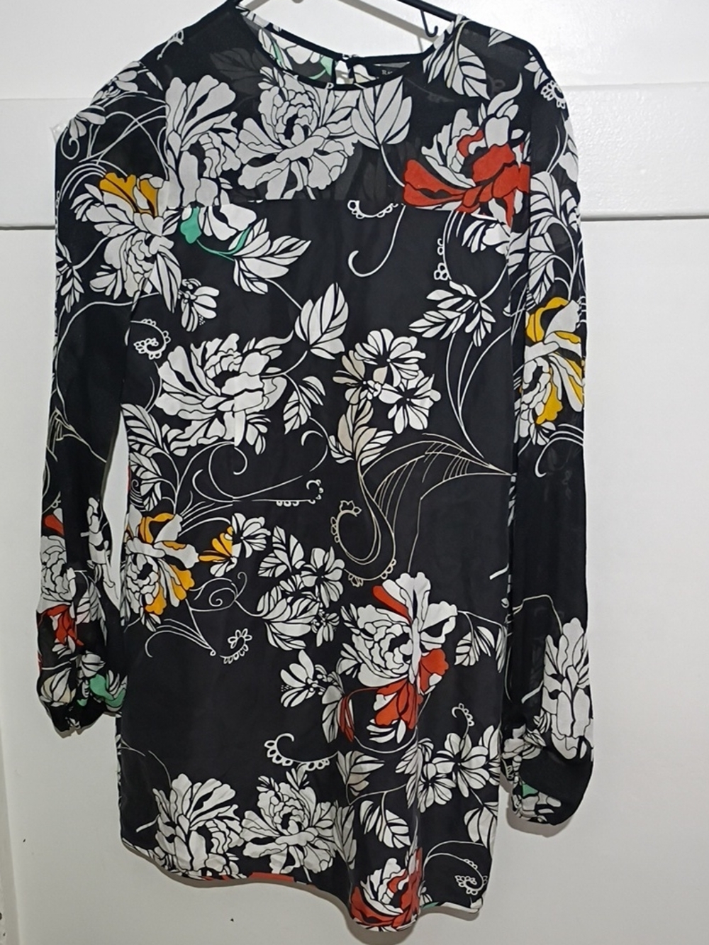 RACHEL Rachel Roy Black Floral Mini Dress with White, Red, Yellow Accents